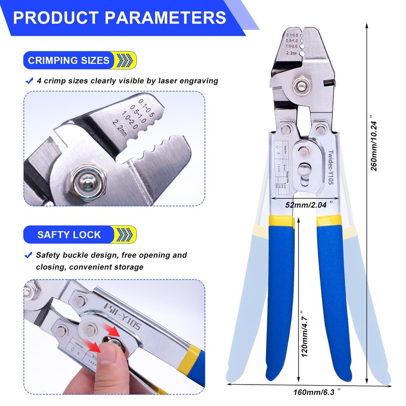 Twidec/Wire Rope Crimping Tool Kit Up To 2.2mm Swaging Tool