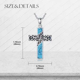 MEIDERBO Turquoise Cross Necklace 925 Sterling Silver Filigree Turquoise Cross Pendant Necklace Christian Religious Jewelry Gifts for Women Men Anniversary