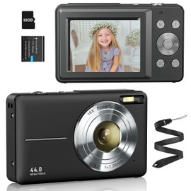 ToAuite 44 Megapixels Digital Camera, 1080P Video Recording, Image Stabilization, Ultra-light, Portable, Convenient for Students, School Trips, 32g Memory Card, Outdoor, Hiking, Black