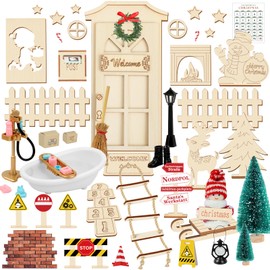 Gaeymy Gnome Door Set, 2024 Gnome Accessories Christmas Advent Calendar with Construction Site, Gnome House, Christmas Gnome Complete, Miniature Stencil, Mailbox, Boots, Footprints, Rope Ladder,