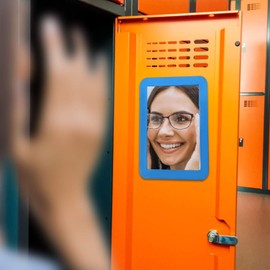 PTY Magnetic Locker Mirror for School Locker, Gym Locker, Office Cabinet, Workshop or Refrigerator, Makeup Mirror, Locker Accessory, Toolbox, Glass 5" x 7" Blue
