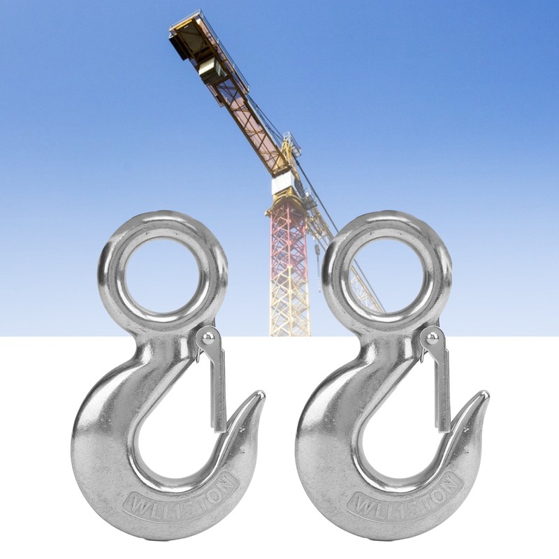 2pcs 1.5 Tons Eye Slip Hook with Safety Latch Stainless