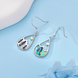 Mountain Earrings 925 Sterling Silver Abalone Mountain Dangle Drop Earrings Nature Jewelry Gift for Hikers Campers Climbers Lovers