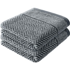 herzbach home Hand Towel Set of 2 100% Cotton 50 x 100 cm Patterned Anthracite