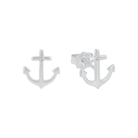 s. Oliver Women’s Stud Earrings SO PURE 11 mm Anchor 925 Silver Rhodium-Plated White - 2017244