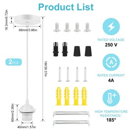 AUAUY AUAUY 2-pack E27 White? Lamp holder, pendant light lamp suspension with screw ring, E27 lamp holder for ceiling pendant light with 90 cm adjustable cable for the ceiling of the living room, dining room