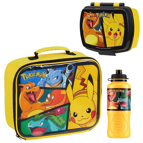 Pokemon Kids Lunch Box 3 Piece Set Insulated Lunch Bag Snack Box Pikachu 430ml Water Bottle BPA Free School Travel Official Merchandise