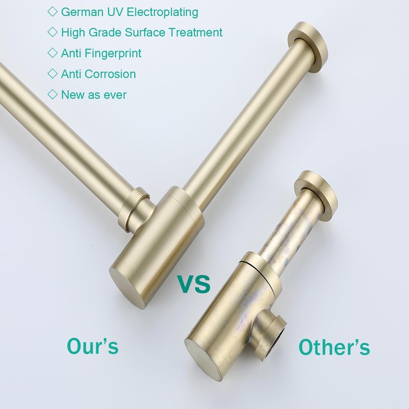 SEABEFORE Brass Round Bottle P-Trap with Pop Up Drain Stopper