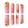 Flower Press on Nails Square Shape Long Fake Nails 3d