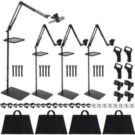 Relaxweex 4 Set Microphone Stand with Weighted Base Mic Floor Stand Boom Arm with Mic Accessory Tray Microphone Clip Storage Bag 3/8" to 5/8" Screw Adapter Cable Ties for Singing Stage Wedding Karaoke