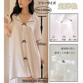 Roiyezo Women's Loungewear, Loungewear, Long Dress, Loose Fit, Loungewear, Dress, Sleepwear, Short Sleeve, V-Neck, Loungewear, Pajamas, Popular, Solid, Super Elastic, white