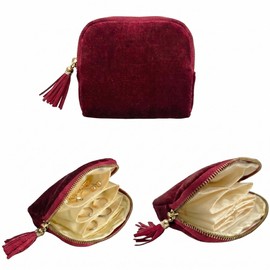 TXTIGER Velvet Jewellery Box, 5-Layer Travel Jewellery Box for Women, Portable Jewellery Storage for Earrings, Bracelets, Rings, Necklaces, Jewellery Bag for Travel and Everyday Use (Burgundy)