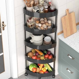 Corner shelf prefabricated shelf Pantry shelf black 4 tiers