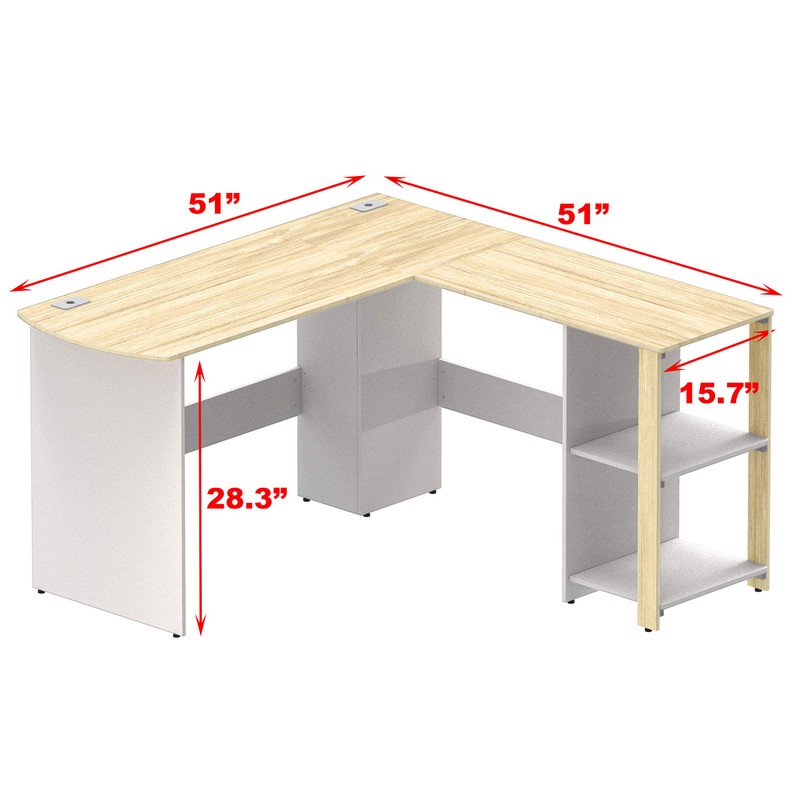 SHW L-Shaped Home Office Corner Desk Wood Top, Oak