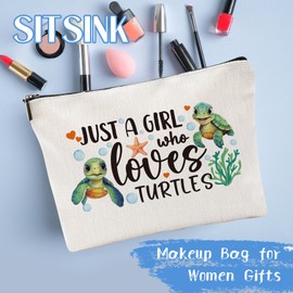 Sitsink Turtle Lover Gifts Girls - Just a Girl Who Loves Turtle Gifts Makeup Bag, Sea Turtle Lovers Gift, Turtle Gifts for Turtle Lover, Turtle Gifts for Women Pouch, Birthday Gift for Turtle Lover