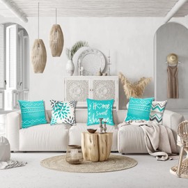 Blue Cushion Covers Set of 4, Outdoor Sofa Cushions Covers 18x18 inch, Waterproof Cushions Covers Outdoor Pillow Covers Home Decor, Outside Patio Furniture Cushions Clearance Cushion Covers 45 x 45 cm