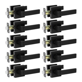 AIKKIL 10 Pack Black Door Handle Interior Privacy Door Levers Set, Keyless Square Door Knob Lock for Bedroom or Bathroom, Heavy Duty Door Handles with Reversible Handle for Left Right Sided Doors