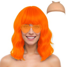 Chic Short Bob Wavy Wig for Women - Shoulder Length Loose Curly Synthetic Uniquely Vivid Colored Cosplay Wig with Bangs Suitable for Costume Partie (Orange)