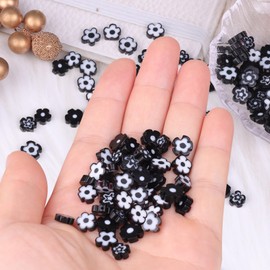 Millefiori Lampwork Glass Loose Assorted Beads Flat Flower Devil's Eye Round Spacer Bead for Bracelet Jewelry Making, 100 Pcs, Black Flower 8mm