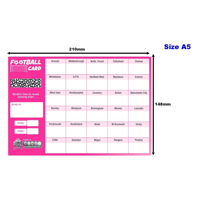 Bingosupermarket Football Fundraising Scratch Cards (30 Team) A5 Size 10