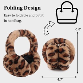 Winter Earmuffs for Women Faux Fur Ear Muffs Warm Kid Plush Earmuffs Foldable Ear Warmer Windproof Foldable Ears Covers (Leopard coffee)