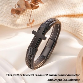 Cross Leather Bracelet for Boys, Cool Things Stuff Christmas Birthday Gifts for Teens Boys Men, Stainless Steel