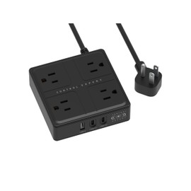 CONTROL EXPERT Multicontacto extensión USB, Conector Multiple con 4 Salidas, 1 Puerto USB, 2 Tipo C, Conector Multiple Adaptador, Extension Electrica con Protector de Sobretensión (Negro)