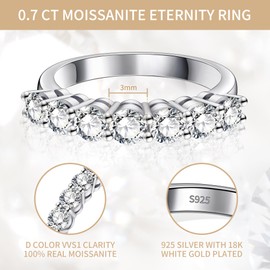 Moissanite Eternity Wedding Bands Rings for Her Anniversary Engagement Sterling Silver Rings for Women 7 Stone 0.7ct Radiant Cut Jewelry Gifts (9)
