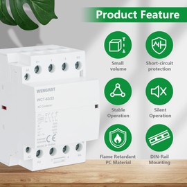 Wengart Modular Contactor WCT-63, 2NO2NC, AC230V, 63A, White, Save Installation Space, Energy Saving and Environmental Protection