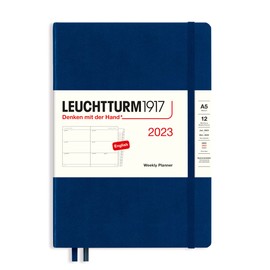 LEUCHTTURM1917 365949 Weekly Planner Medium (A5) 2023, 12 Months, Navy, English