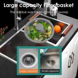 Kitchen Sink Drain Strainer 2 Pack, 3 in 1 Pop-up Stainless Steel Sink Stopper, Large Capacity Anti Clogging Basket Sink Filter with Handle Rod for American Standard 3-1/2 inch Drain Pipes Strainer