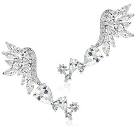 Paula & Fritz® 316L Stainless Steel Surgical Steel Cubic Zirconia Wing Ear Cuff for Left and Right Ear Cuff, Stainless Steel Stainless steel rhodium, Cubic Zirconia