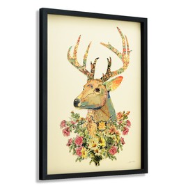 Empire Art Direct Mrs. Deer Dimensional Collage Handmade by Alex Zeng Framed Graphic Wall Art Ready to Hang, 33" x 25" x 1.4"