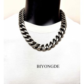 BIYONGDE Mens Stainless Steel Chunky Cuban Link Chain Necklace, 18MM Wide Heavy Link Chain Necklace with Matte Finish, Punk Rock Vintage style
