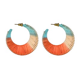 Aroncent Statement Raffia Earrings Colorful Hoop Earrings Lightweight Straw Hoop Earrings for Women Bohemia Style Summer Beach Earring