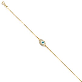 14k Yellow Gold Evil Eye Chain Bracelet Jewelry Gifts for Women, One Size, Yellow Gold