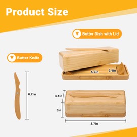 BEARDO DECOR Bamboo Butter Dish with Lid for Countertop Butter Container for Fridge Magnetic Butter Holder with Knife for East and West Coast Butter