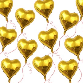 10 Inch Gold Heart Mylar Balloons, 50pcs Small Foil Balloons for Birthday Party Wedding Baby Shower Valentine's Day Party Decorations