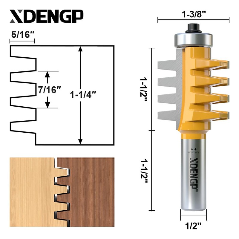 XDENGP Professional Finger Joint Router Bit 1/2" Shank, Reversible Finger
