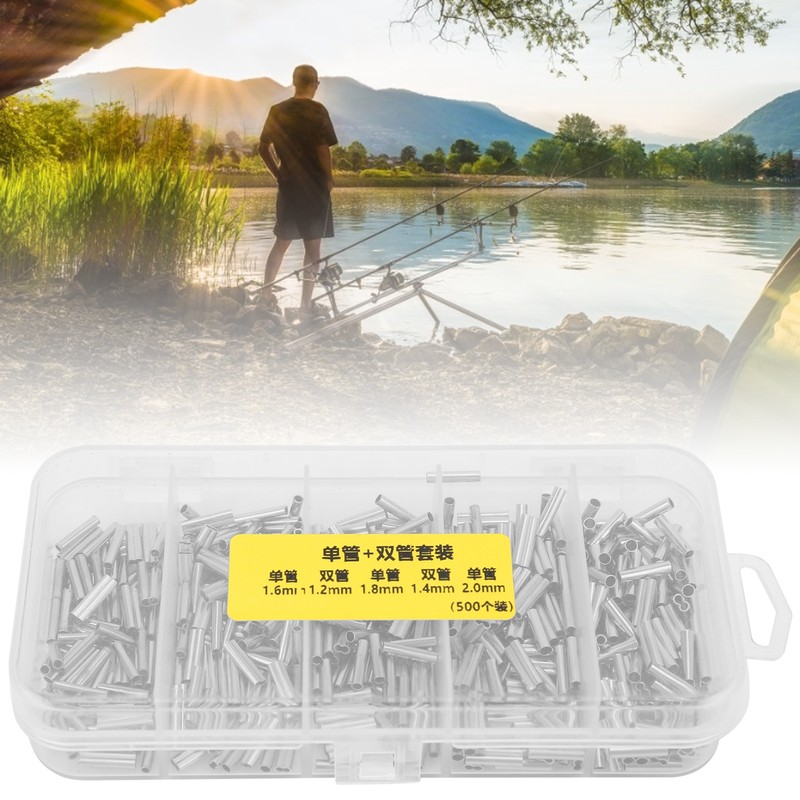 500PCS Single Double Barrel Crimping Sleeve Fishing Line Wire Leader