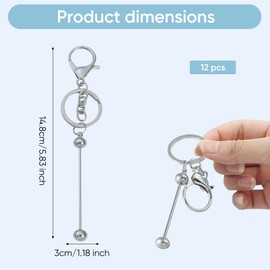 MOAZIFI 12 Stück Perlen Schlüsselanhänger zum Selber Machen Metall Rohlinge Streifen Blanko Schlüsselanhänger Basteln Set für Schmuckherstellung und DIY perlen