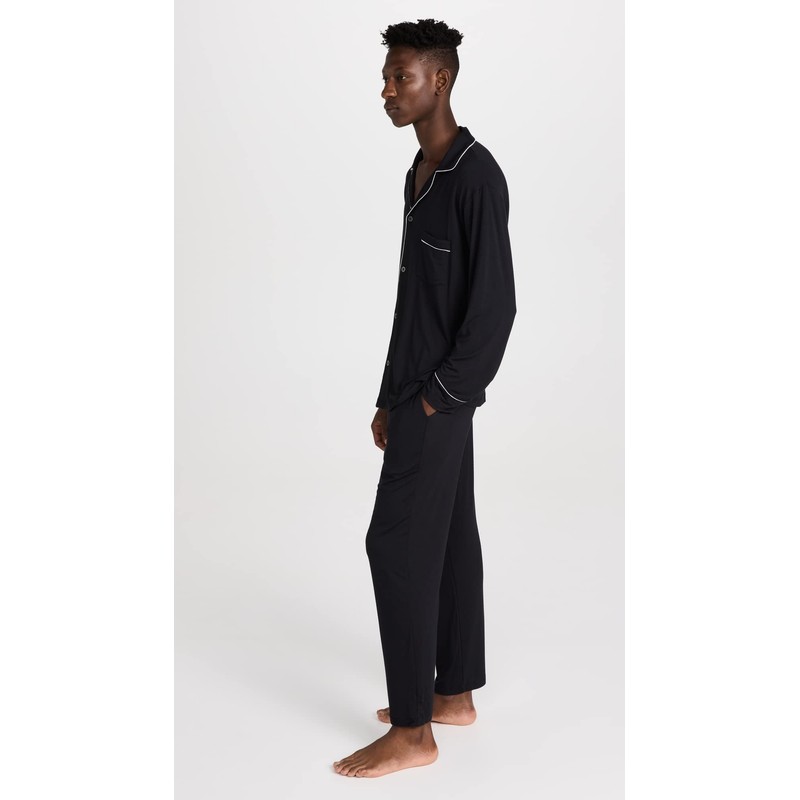 Eberjey Men's William Modal Long PJs, Black/Ivory, M