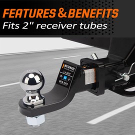 METOWARE Trailer Hitch Ball Mount, 2" Drop Hitch with 2" Ball, 6,000 lbs GTW Fits 2" Receiver for Truck SUV Boat RV, Solid Steel Towing Kit with Hitch Lock, Black