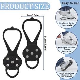 2 Pairs Universal Non Slip Gripper Spike, Ice Traction Cleats with 5 Steel Studs Crampons, Walk Traction Cleat, Durable Ice Snow Grips for Ice Sports Walking Running Hunting Fishing (Size L)