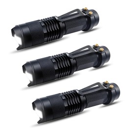 Naiveisland Super Bright LED Mini Flashlights with Belt Clip, Zoomable, Single Modes, Waterproof - EDC Flashlight for Gift, Hiking, Camping, Hurricane & Power Outage,3-Pack