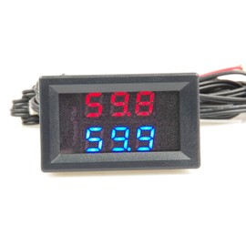 KNACRO 2CH NTC Waterproof Probes -58℉ to 257℉ Blue + Red LED Digital high Temperature Precision Thermometer Industrial Thermometer Fahrenheit Dual Display DC 5-80V 12V 24V 36V 48V 60V 72V CAR