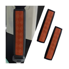 Adunsiaoto 2 Pieces Safety Leather Seatbelt Comfort Driving Cushion, Embossed Leather Car Seatbelt Shoulder Cover, Protect Neck and Shoulder Universal for Trucks Car Accessories(Black Light Coffee)