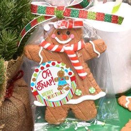 Oh Snap! Gingerbread Cookie Christmas Holiday Thank You Sticker Labels for Girls, 40 2" Party Circle Stickers by AmandaCreation, Great for Party Favors, Envelope Seals & Goodie Bags…