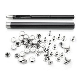 CRAFTMEMORE Single Cap Rivet Setter Rivet Punch Setting Tool Kit, Hole Cutter, 200 Silver Rivets (Rivet Setter, 4MM)