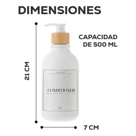 Juego 3 Dispensadores de Baño 500ml Jabon Shampoo Acondicionador Tapa de Bambú Fasilyt Color Blanco
